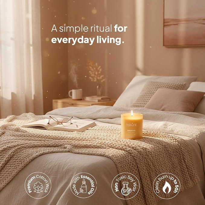 Natur IX Embrace Scented Candles for Home | Velvet & Vanilla | Natural Non Toxic Soy Candles with Essential Oils | 50 H Long Burning