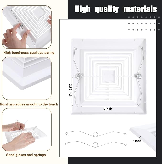 Bathroom Exhaust Fan Cover Square Ceiling or Wall Mounted | With Springs, Replacement Parts, Air Diffuser Diverter, Ventilation Fan Compatible