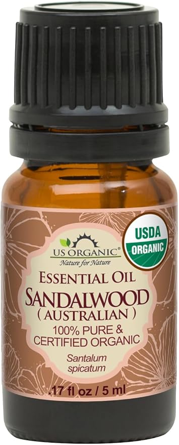 US Organic 100% Pure Sandalwood Essential Oil, USDA Certified Organic, Steam Distilled, Santalum Spicatum, Premium Quality, Woody Scent, Ideal for Diffuser, Massage & Skincare, from Australia (5 ml)