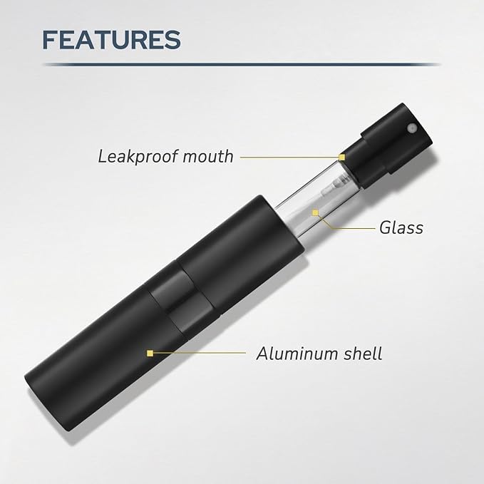 Fusupak Perfume Atomizer Travel Bottle Refillable: Cologne Sprayer Portable for Men - Mini Spray Empty for Refill - 8ml Small Size Black White Gold