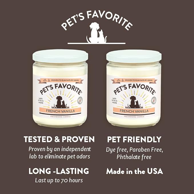 Pet's Favorite French Vanilla Candles for Home, Clean Burning, Long Lasting Pet Friendly Candles with a Natural Fiber Wick and 70 Hour Burn TIme, Pack of 2