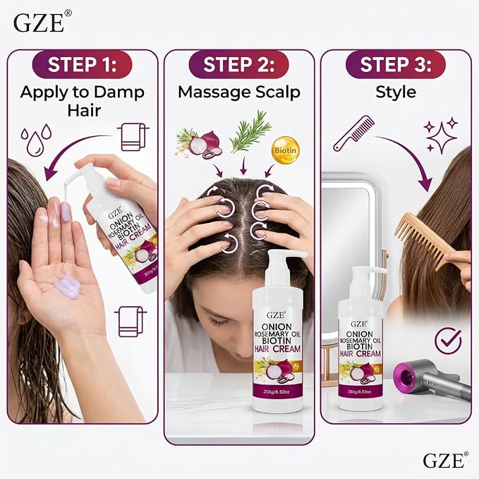 GZE Hair Growth Cream with Onion, Rosemary Oil & Biotin | Strengthens Hair, Reduces Breakage | Nourishing Scalp Care for Thicker, Healthier Looking Hair Butter