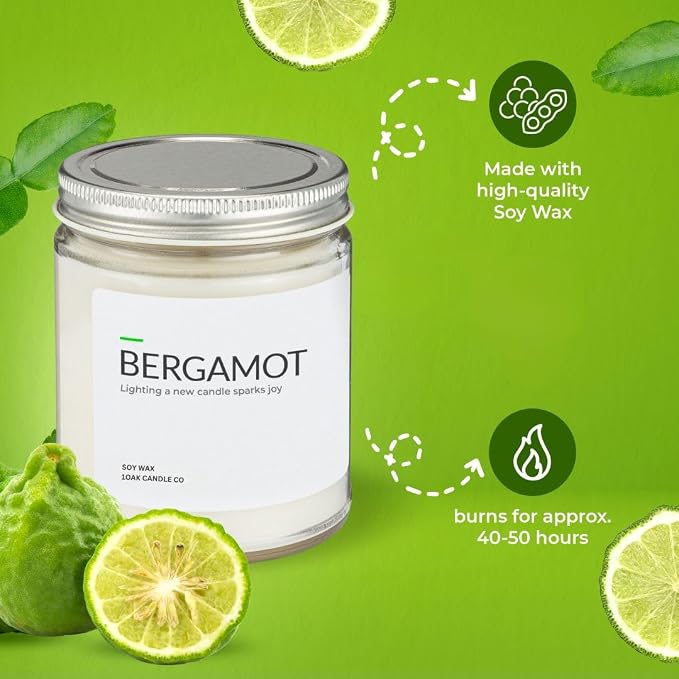 1OAK Bergamot Candle - Soy Candles for Home Scented - Long Burning Premium - Hand-Poured (7oz.)