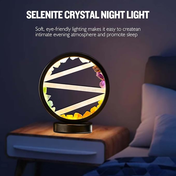 Runyangshi Crystal Table Lamp Night Light Natural Selenite & Colour Crystal Raw Stone Bedside Lamp with 3 Adjustable Light Colours Suitable for Home Decoration, Bedroom Office Desk Lighting