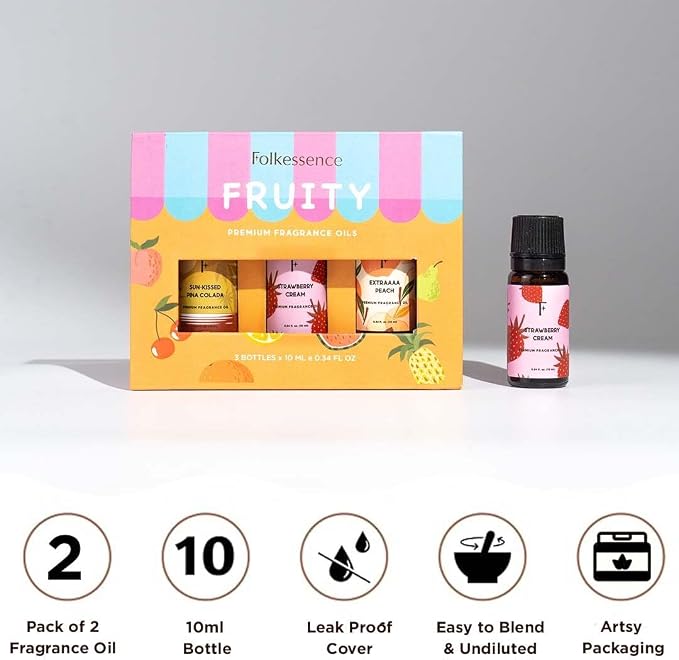 Folkulture Fruity Essential Oils Set for Diffuser | Pack of 3 Fruity Aromatherapy Oils – Peach, Strawberry | Refreshing Home Fragrance for Relaxation & Every Day Gifts Set