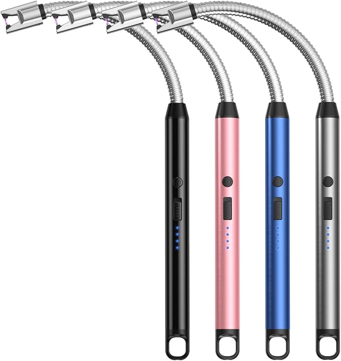 TOPKAY 4 Pack Candle Lighter,Windproof Flameless Electric Lighter Upgraded Plasma USB Rechargeable Long Arc Lighters Matches for Birthday Camping BBQ Grill Fireworks