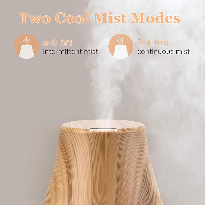 Aromatherapy Essential Oil Diffuser for Room: 100ml Air Humidifier Aroma Scent Cool Mist Diffusers Colorful Light Cute Mini Small Waterless Auto Off Ultrasonic for Home Bedroom (Yellow Wood Grain)