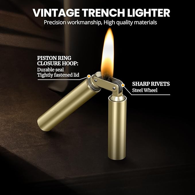 CHOICEDC Vintage Lighter, Cool Trench Lighter, Unique Kerosene Lighters Fluid Refillable, Antique Brass Lighters, Novelty Gifts for Men Dad Husband
