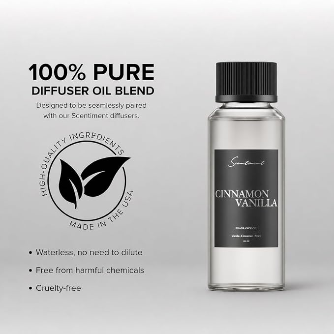 Scentiment Cinnamon Vanilla Diffuser Oil - Premium Hotel Scent with Notes of Cinnamon, Vanilla & Spice Home Scent, Aromatherapy Fragrance Oil Diffuser Refill - 4.06 fl oz (120 mL)