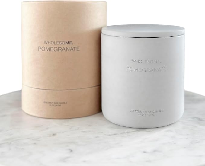 WHOLESOME. Pomegranate Scented Non-Toxic Candles for Home, 2 Wicks Natural Coconut Wax Candle Eco-Friendly, Luxury Aromatherapy Candles Stress Relief, 16 oz Large Concrete Jar, 90 Hours Burn