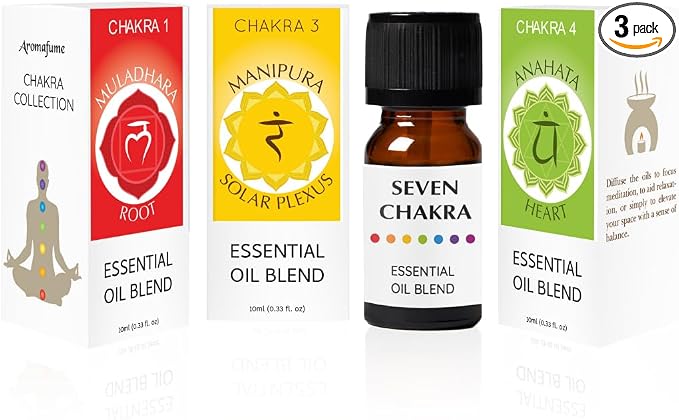 Root Chakra, Solar Plexus Chakra, Heart Chakra Essential Oil Diffuser Blends by Aromafume | 3 x 10ml/0.33 fl oz| Aromatherapy Oils for Chakra Balance | Chakra Incense for Meditation, Yoga, Reiki