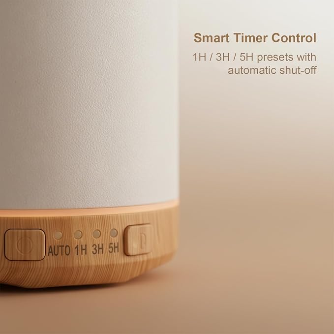 Ceramic Essential Oil Diffuser, 250ml Aromatherapy Humidifier & 7 Color-Changing Night Light with Auto Shut-Off, 1H/3H/5H Timer Ultrasonic Cool Mist Quiet Operation for Home, Office, Yoga