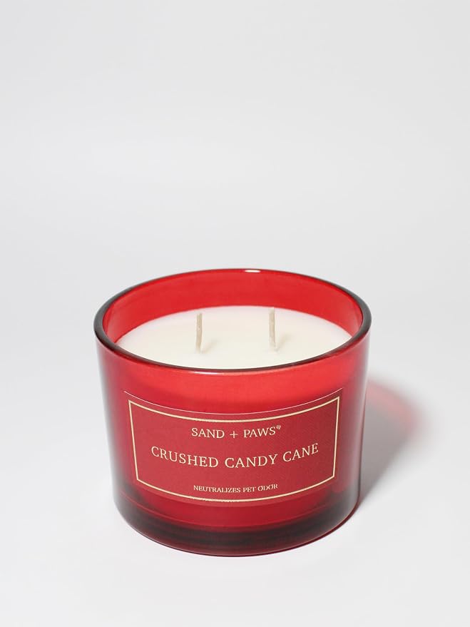 Sand + Paw Scented Candle - Crushed Candy Cane – Additional Scents and Sizes – 100% Cotton Lead-Free Wick - Luxury Air Freshening Jar Candles - Perfect Home Decor – 12oz