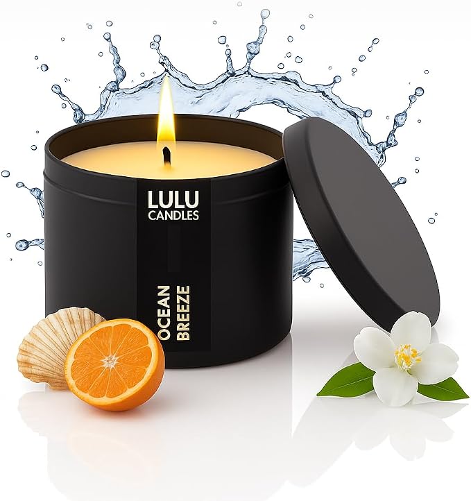 Lulu Candles | Ocean Breeze Scented Candle | Smells Fresh & Oceany | Luxury Scented Soy Tin Candle | Hand Poured in The USA | Highly Scented & Long Lasting (8 Oz. Tin)