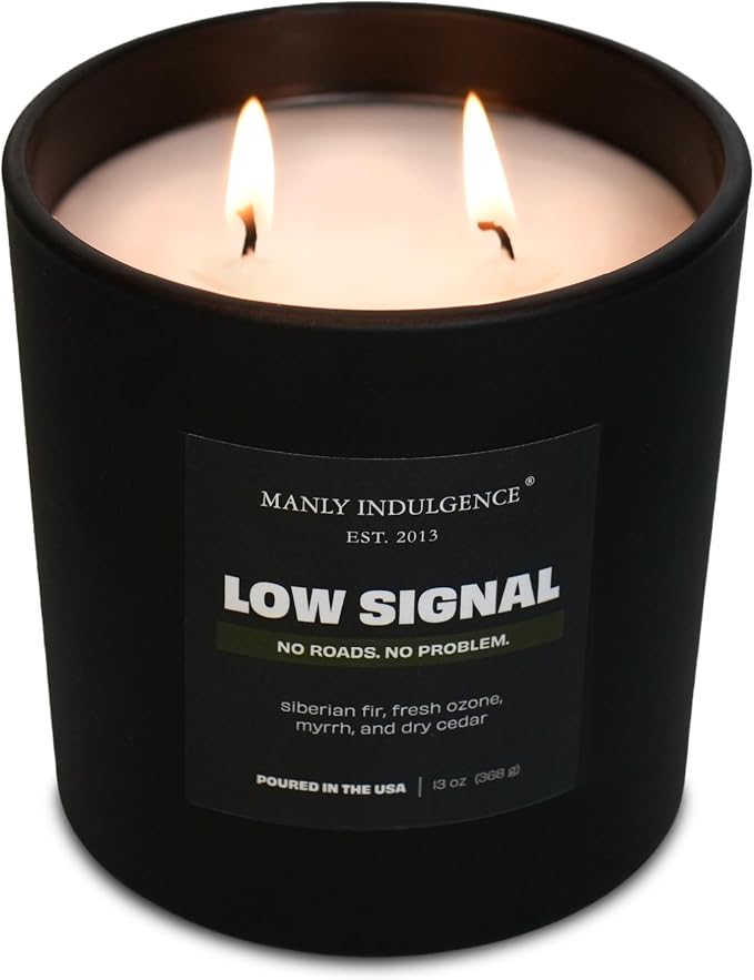 Manly Indulgence Low Signal Scented Candle, 2 Wick, 13 oz, Premium Soy Blend Wax, Candles for Home Scented - Made in The USA