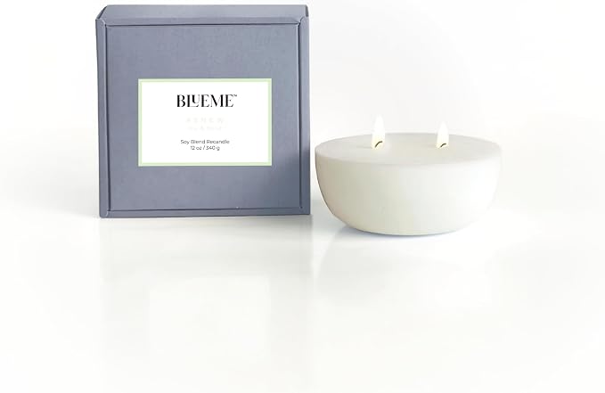 Blueme Renew Candle Refill | Ivy & Rose | 2 Wick - Contains Essential Oil, Sustainable, Hand Finished, Hand Poured, Luxury Refill, Natural Cotton Wick, Soy-Wax Blend | Medium 12 oz