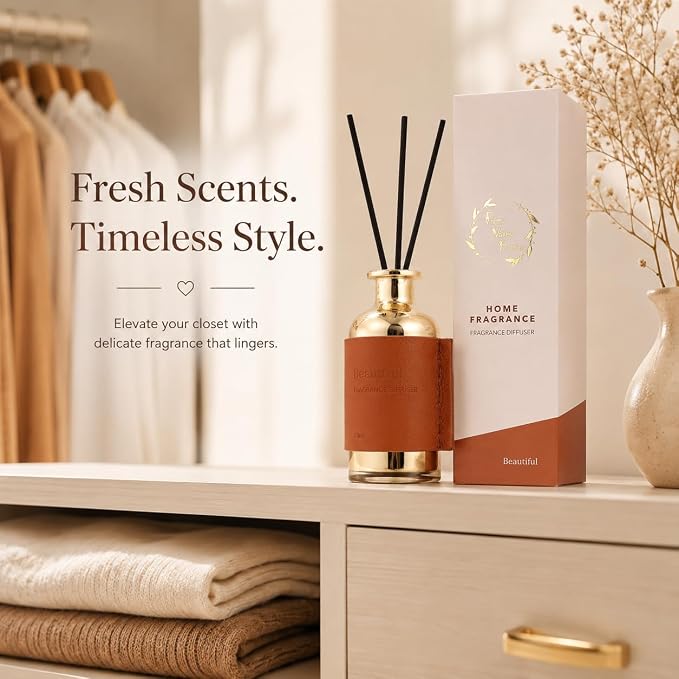Reed Diffuser, Beautiful – 2.7 fl oz (80 ml) Romantic Floral Scented Reed Diffuser Set – Long Lasting Aromatherapy Oil for Bedroom, Office or Yoga Room – Best Gift for Women Mom Wife