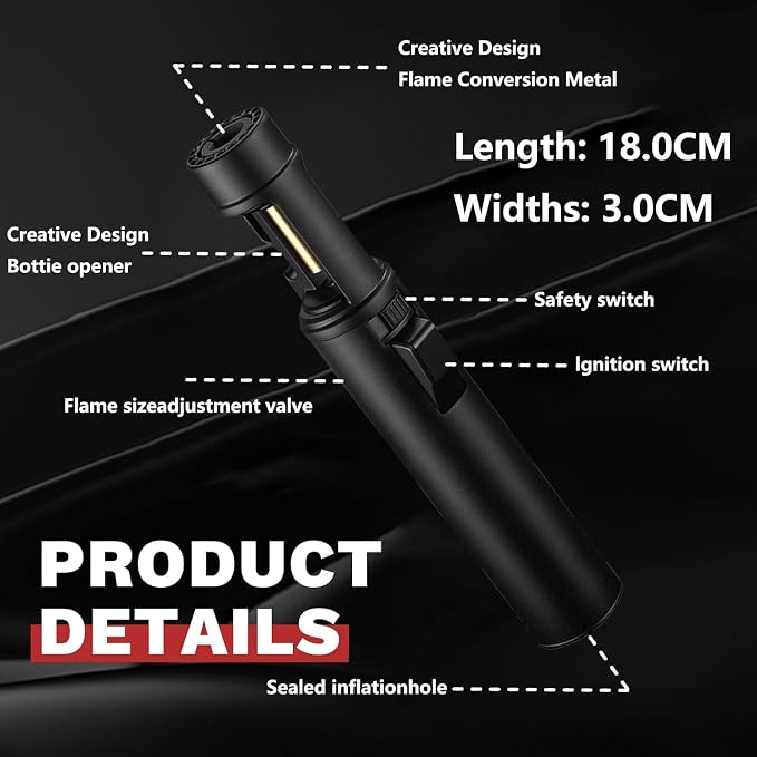 Torch Lighter, Straight Flame Bright Lighters, Windproof Adjustable Flame Color with Safety Lock, Lightsaber Torch Flame for Outdoor, Campfires, BBQ, Candles, Camping