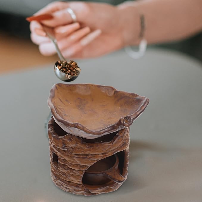 Decorative Incense Burner Censer for Aromatherapy Tea Ceremony Retro Desktop Ornament for Meditation Relaxation Multi-Purpose Essential Oil Stove Home Office Decor