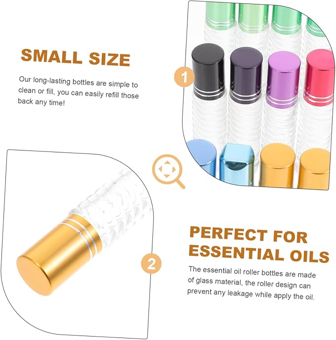 12pcs 5ml Refillable Essential Oil Roller Bottles Glass Perfume Bottles Empty Portable Travel Kit with Cap for Aromatherapy Random Color