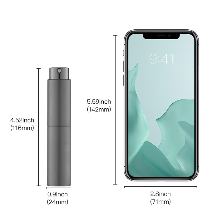 Tekson 10ml Travel Perfume Atomizer Refillable, Mini Cologne Spray Bottle Empty, Small Coffee Spray Bottle (Grey)