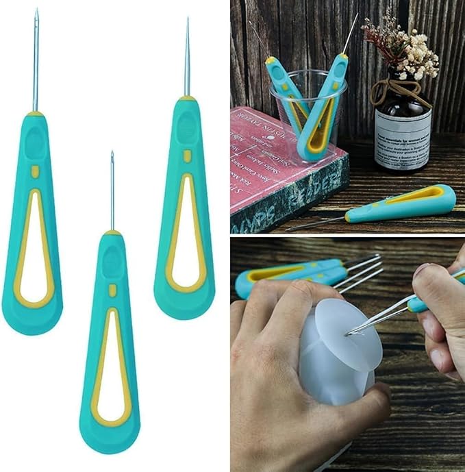 3 Pcs Green Candle Making Punch Needle Tool Set, Round Hole Cone Hand Drills Punch Needle Candles Wick Tools for DIY Silicone Mould Making Punch Candle Making,Round Hole Punch Wicking Needle Tools