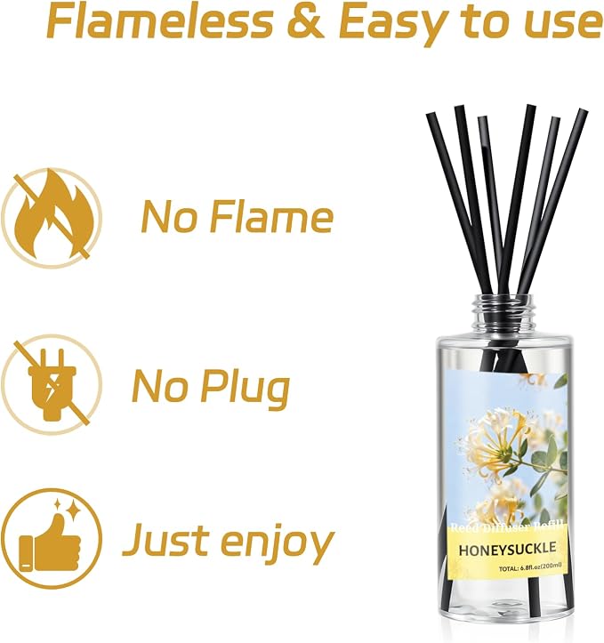SCENTORINI Reed Diffuser Oil Refill, Honeysuckle Diffuser Oil 6.76 Fl Oz, Natural Scented Essential Oil Refill Long Lasting Summer Home Fragrance for Room Spa Aromatherapy Bathroom Home Decor