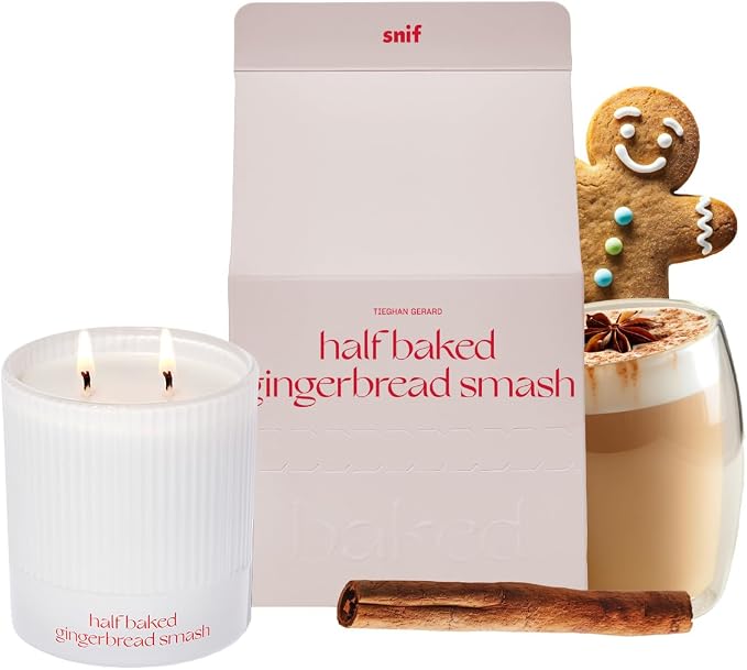 Half Baked Harvest Gingerbread Smash Holiday Scented Candle by Snif, Gourmand, Spicy, Vanilla Scent, 50+ Hours, 100% Cotton Fiber Wicks, Soy Wax Blend, Non-Toxic, Vegan, 8.5oz