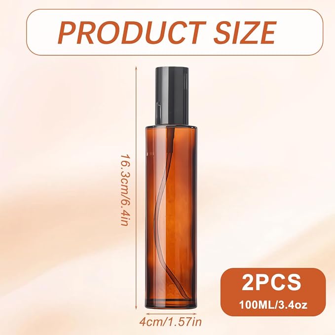 2 Pcs 100ml 3.4oz Amber Glass Travel Bottles for Toiletries with Black Pump Refillable Cosmetic Cream Pump Bottle Travel Lotion Dispenser Soap Dispenser Cosmetics Containers Bottle Vial