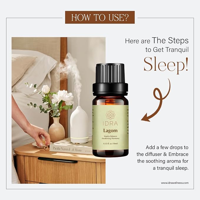 IDRA Lagom Essential Oil Blend for Diffuser and Aromatherapy by Idra Wellness - Diffuser with Laurel Leaf, Peppermint Essential Oil Lemon Essential Oil 10 ML