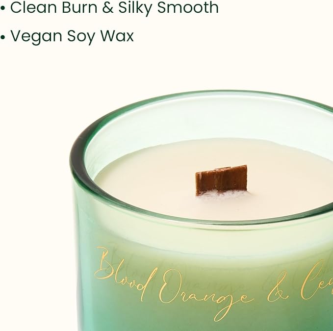 M&SENSE 9.9oz Natural Soy Wax Jar Candle with Wooden Wick | Blood Orange & Cedarwood Scent | 55-Hour Burn & Long-Lasting Burn | Housewarming Gift for Men and Women