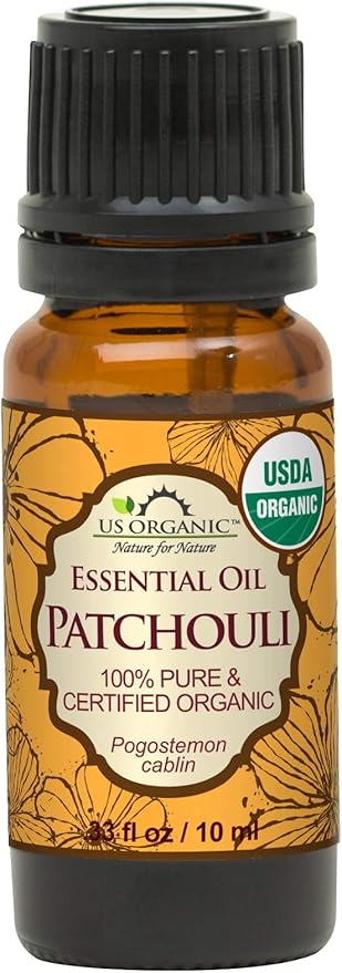 US Organic 100% Pure Patchouli Essential Oil - USDA Certified Organic, Steam Distilled - W/Euro droppers (More Size Variations Available) (10 ml / .33 fl oz)