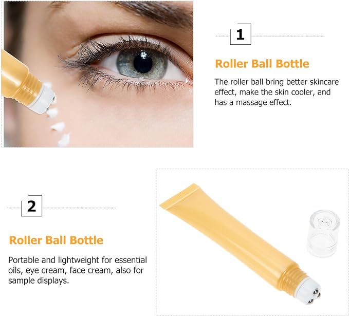 Beavorty 2Pcs Refillable Eye Cream Roller Tubes 4.76In Leakproof Essential Oil Dispenser Bottles for Face Skincare Massage Portable Travel Container