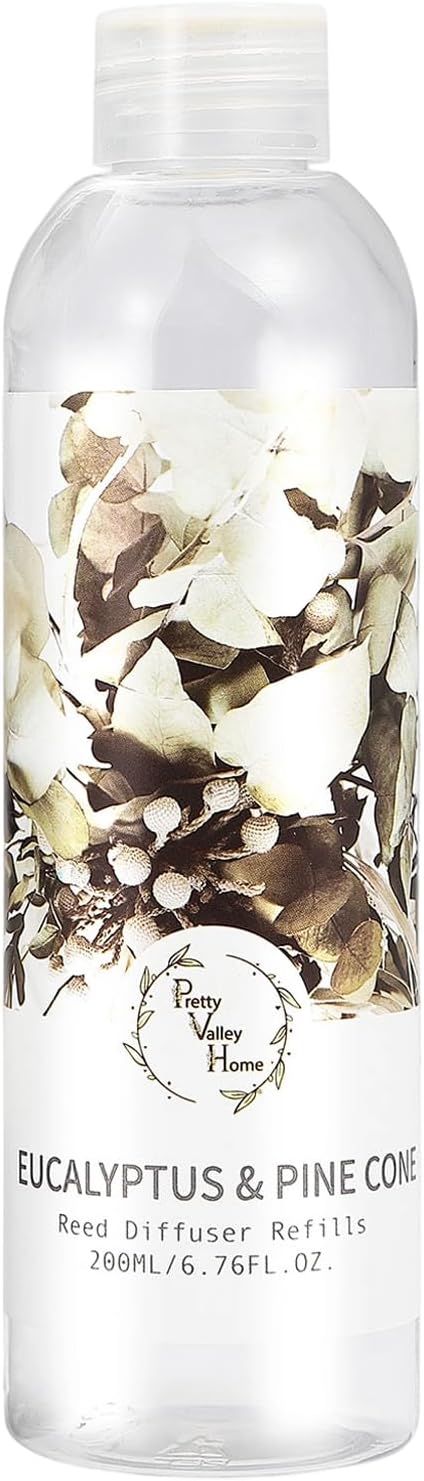 Reed Diffuser Refill, Eucalyptus Pine Cone Reed Diffuser Oil Natural Scented Essential Oil Refill Home Fragrance for Bathroom, Bedroom, Office Decor 200ml (6.76oz)