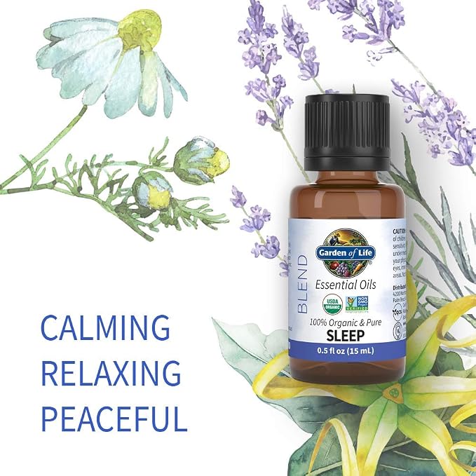 Garden of Life Essential Oil Sleep Blend – 100% Pure Lavender, Ylang Ylang & Chamomile Essential Oil for Diffuser, Home, Skin & Body Care, Calming and Peaceful, USDA Organic, Non-GMO, 0.5 fl oz