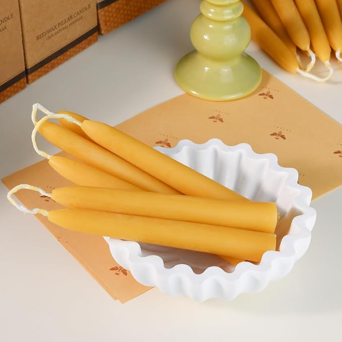 DEYBBY 6 inch Short Natural Beeswax Candles Set of 36, Smokeless Dripless Pure Organic Beeswax Taper Candles for Dinner Decoration Ritual Emergency