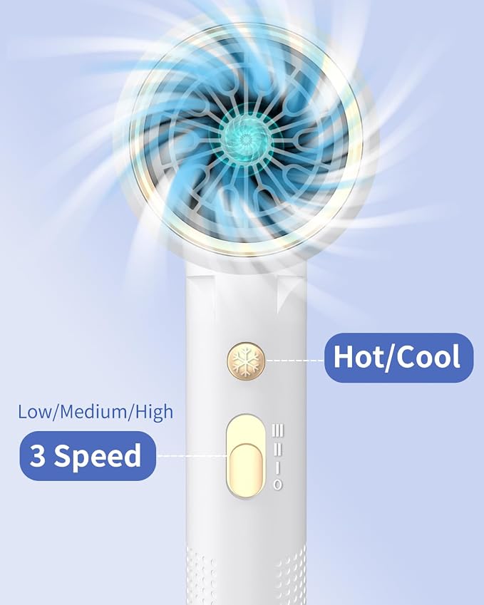 Foldable Portable Ionic Hair Dryer 1600W - Compact Mini Blow Dryer with Diffuser, Concentrator & Comb Nozzle, Intelligent Temperature Control, Low Noise for Home, Salon & Travel (White)
