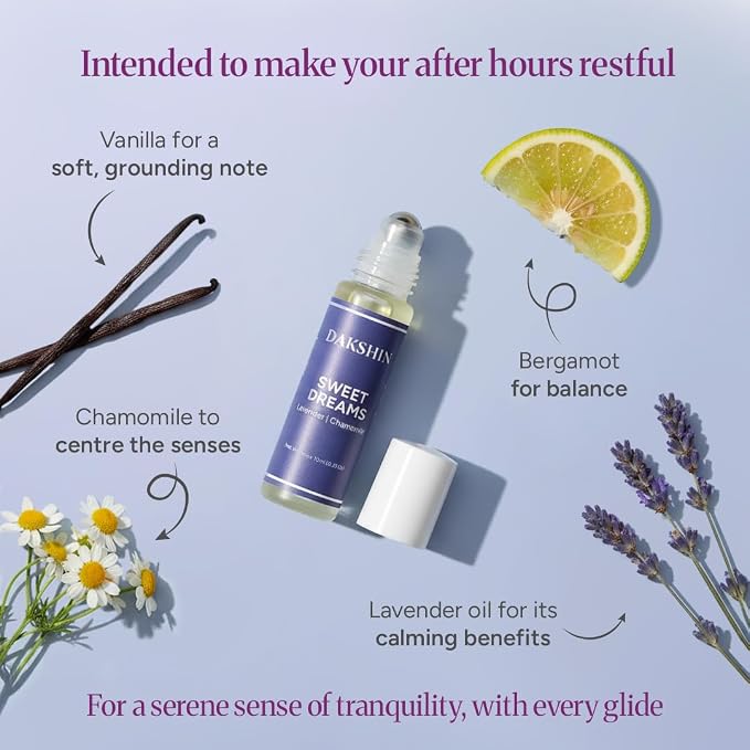 DAKSHIN Sweet Dreams Essential Oil Roll-On | Lavender, Vanilla, Chamomile & Bergamot | Naturally Calming Bedtime Aromatherapy | Cruelty-Free | 10ml