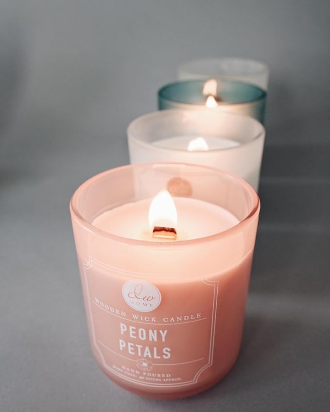 DW Home Peony Petals Wooden Wick Candle – Fresh Peony, Rose & Freesia Floral Fragrance, 12 oz Crackling Wood Wick Jar Candle, Long Burning Home Fragrance Candle