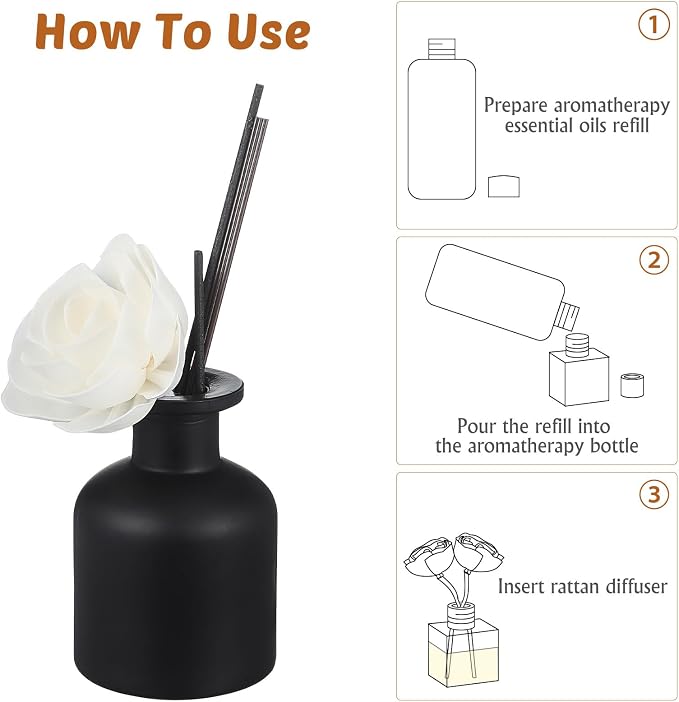 Hemobllo 4pcs Sola Wood Camellia Flower Diffuser Sticks 7cm Head & 12cm cotton wick, fast-absorb refill for 50-200ml bottles, color-changing petals for spa bathroom bedroom office, DIY aromatherapy gi