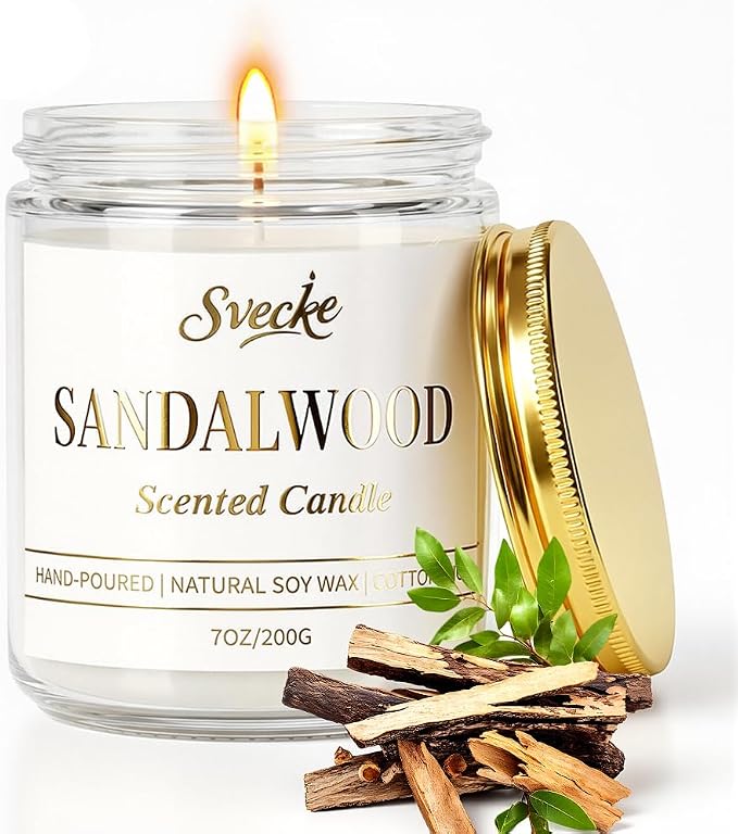 Sandalwood Scented Candle 7oz Soy Wax Jar Candle Long Burning Aromatherapy Candle for Home Bedroom Gift for Women Men Housewarming New Home Gift