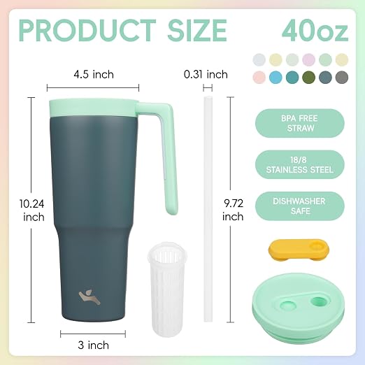 Konokyo 12 Pack 40 Oz Tumblers with Handle and Straw, Bulk Vacuum Insulated Stainless Steel Travel Mugs with Lids for Office, Events and Group Orders Night Gray