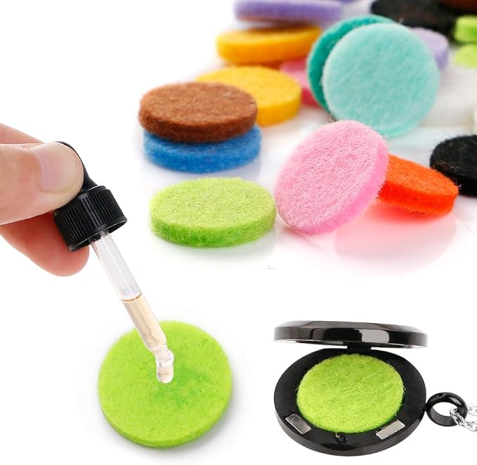 Maromalife 60 PCS Essential Oil Refill Pads, 0.67 Inch Felt Pads Aromatherapy Replacement Pads for Diffuser Necklace Diffuser Bracelet Car Diffuser Vent Clip Multi-Colored