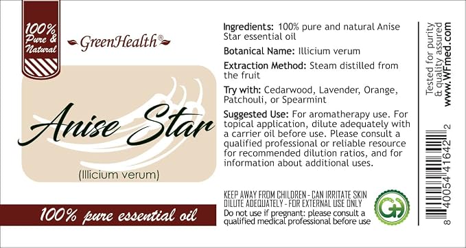 GreenHealth Anise Star Essential Oil – 32 fl oz | 100% Pure & Undiluted | Aluminum Bottle for Long-Term Storage | Bulk Essential Oil for Aromatherapy, Diffusers, Candles, DIY Use