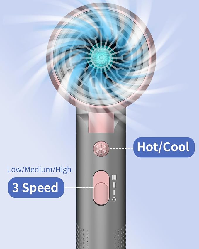 Foldable Portable Ionic Hair Dryer 1600W - Compact Mini Blow Dryer with Diffuser, Concentrator & Comb Nozzle, Intelligent Temperature Control, Low Noise for Home, Salon & Travel (PinkGrey)