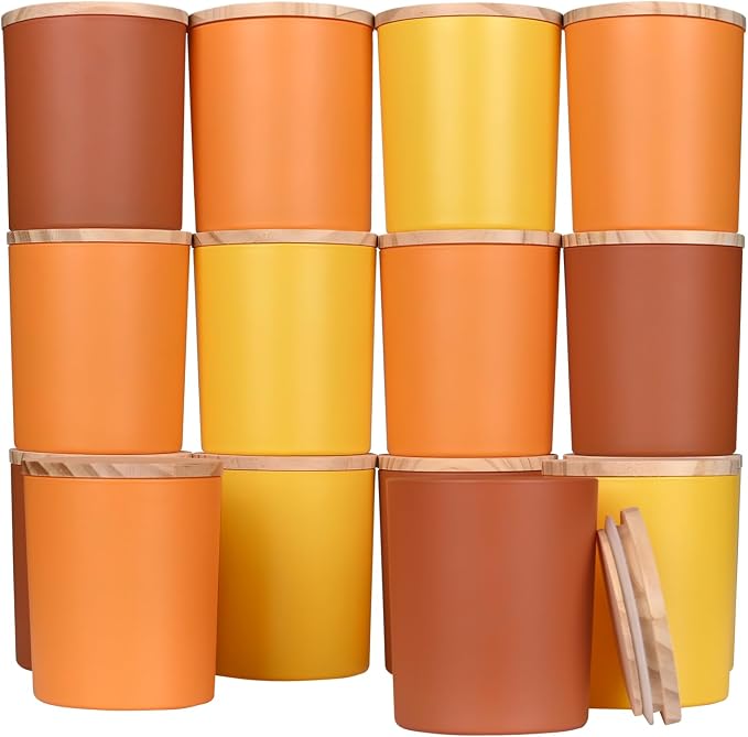 SHOWIN 10 OZ Thick Candle Jars for Making Candles 15 Pcs, Empty Jars with Wood Lids for Candle Making, Sample Container, Fall
