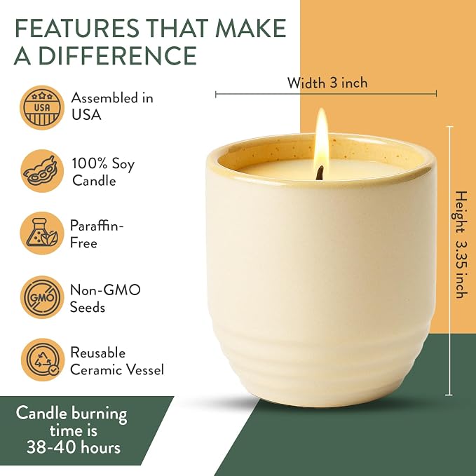 Modern Sprout Garden Vibes- 6oz Soy Candle Planter -Golden Moments - 2-Pack | 2 in 1 Soy Candles - 6 oz w/40-hr Burn - Spanish Sage, Cali Lemon, Amber, Moss - Reusable Ceramic Vessel as a Sage Planter
