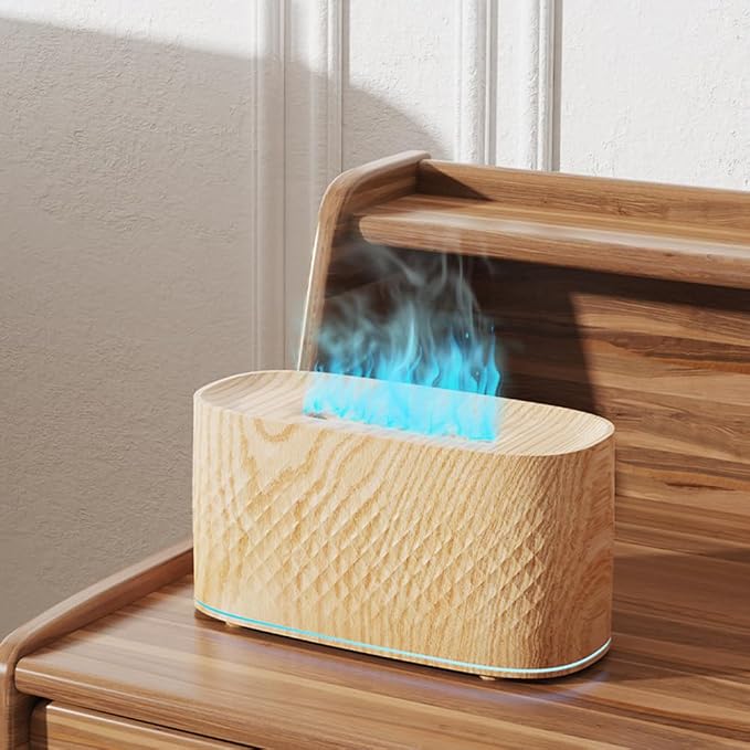 Protable Flame Effect USB Aroma Diffuser - 160 Capacity Essential Oil Humidifier with Auto Shut-Off, Waterless Protection & Mist Projector for Home/Bedroom Relaxation (Grain)