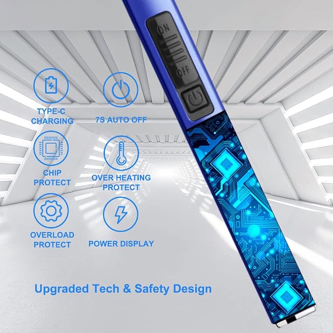 MeeToo Electric Candle Lighter Rechargeable Type-C - Gifts for Wife Men Women Nana, USB Plasma Arc Windproof Lighters for Candle Christmas Camping Kitchen Dark Blue