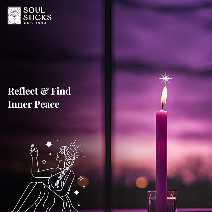 SOUL STICKS Peace Magic Spell Chime Taper Candles 20 Pack - Ideal for Altar, Rituals, Ceremonies, Meditation Purple Candle for Witchcraft Supplies, Wiccan, Unscented Candles Clearance